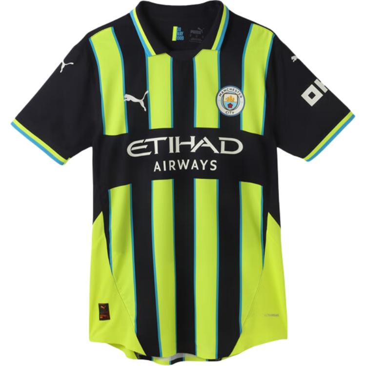 Puma MCFC Away Authentic Jersey Man City Navy/Yellow Retro Short Sleeve Football Shirt. 778614-02