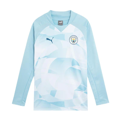 Puma MCFC Prematch LS Sweat Top Silver Gray-Light Blue Long Sleeve 774371-01