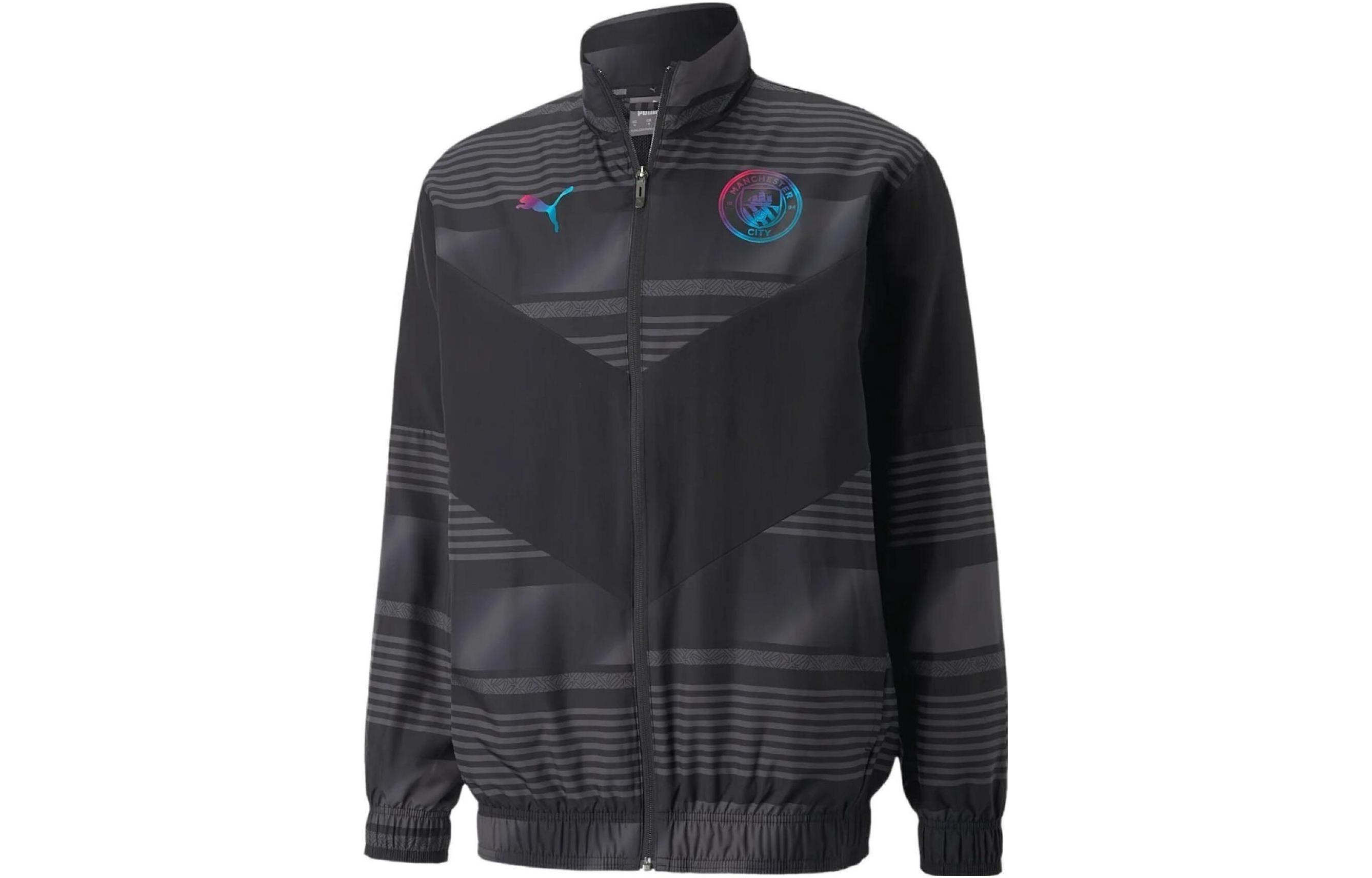 Puma MCFC Prematch Retro Track Jacket Black Geometric Logo Print 765180-03