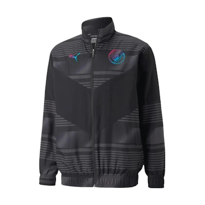 Puma MCFC Prematch Retro Track Jacket Black Geometric Logo Print 765180-03