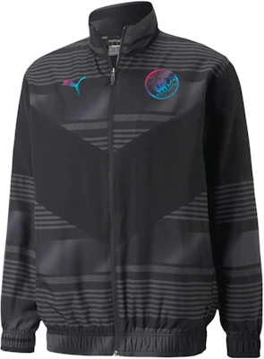 Puma MCFC 復古黑色幾何圖案徽標印花賽前運動外套 765180-03 Order Puma MCFC 復古黑色幾何圖案徽標印花賽前運動外套 765180-03