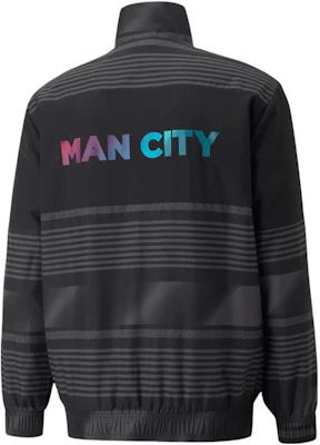 Puma MCFC 復古黑色幾何圖案徽標印花賽前運動外套 765180-03 Lookbook Puma MCFC 復古黑色幾何圖案徽標印花賽前運動外套 765180-03