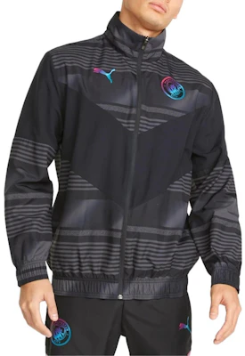 Puma MCFC 復古黑色幾何圖案徽標印花賽前運動外套 765180-03 Details for Puma MCFC 復古黑色幾何圖案徽標印花賽前運動外套 765180-03