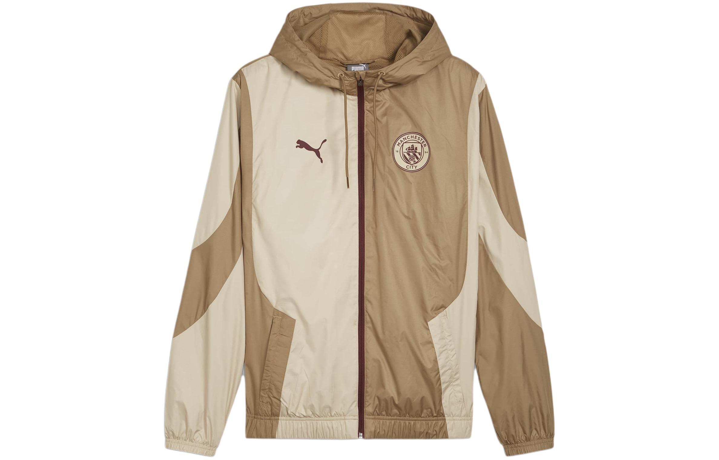 Puma MCFC Prematch Woven Hooded Jacket Men’s Casual Long Sleeve - Beige Colorblock 774372-04