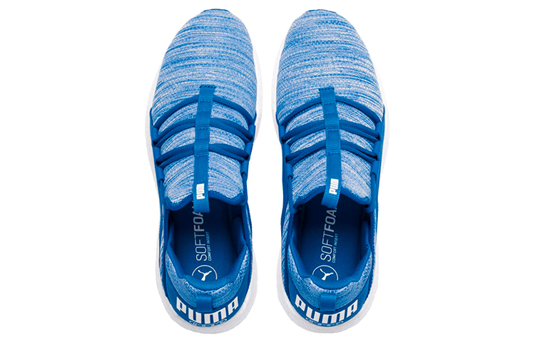 Lookbook Puma Mega Energy Heather Knit Low Hardloopschoenen Blauw/Wit 191095-04