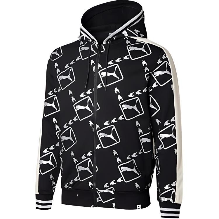 Puma Metallic Logo Printed Hoodie Jacket Unisex Black 532177-01