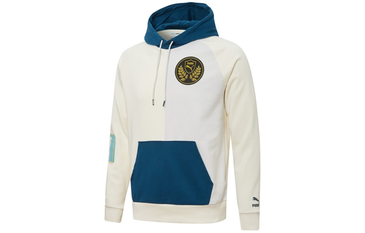 Puma Mix Badge White Hoodie Unisex Athletic Knit Pullover Sweater 537005-65