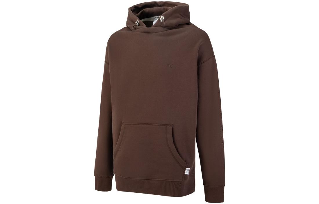 Puma MMQ Logo Embroidered Hoodie Brown Unisex Knit Pullover Sweater 536596-63