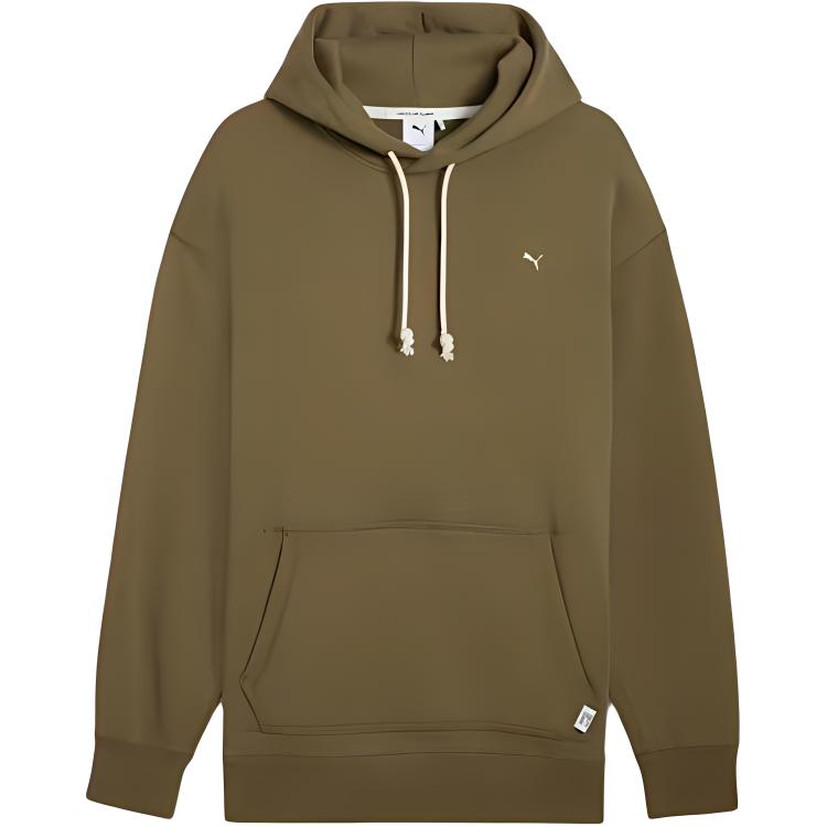 Puma MMQ Logo Loose Fit Plain Pullover Hoodie Military Green - 624011-59