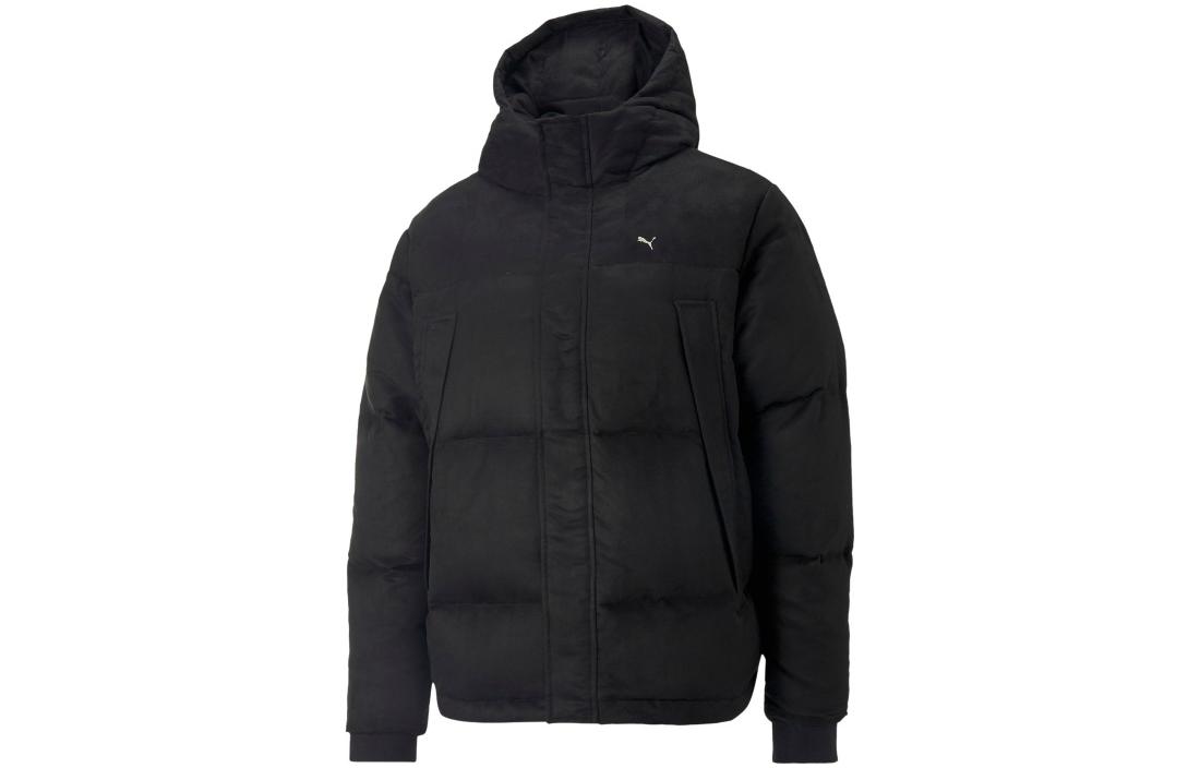 PUMA MMQ Logo Quilted Down Jacket Unisex Black Hidden Zip Design. 535786-01