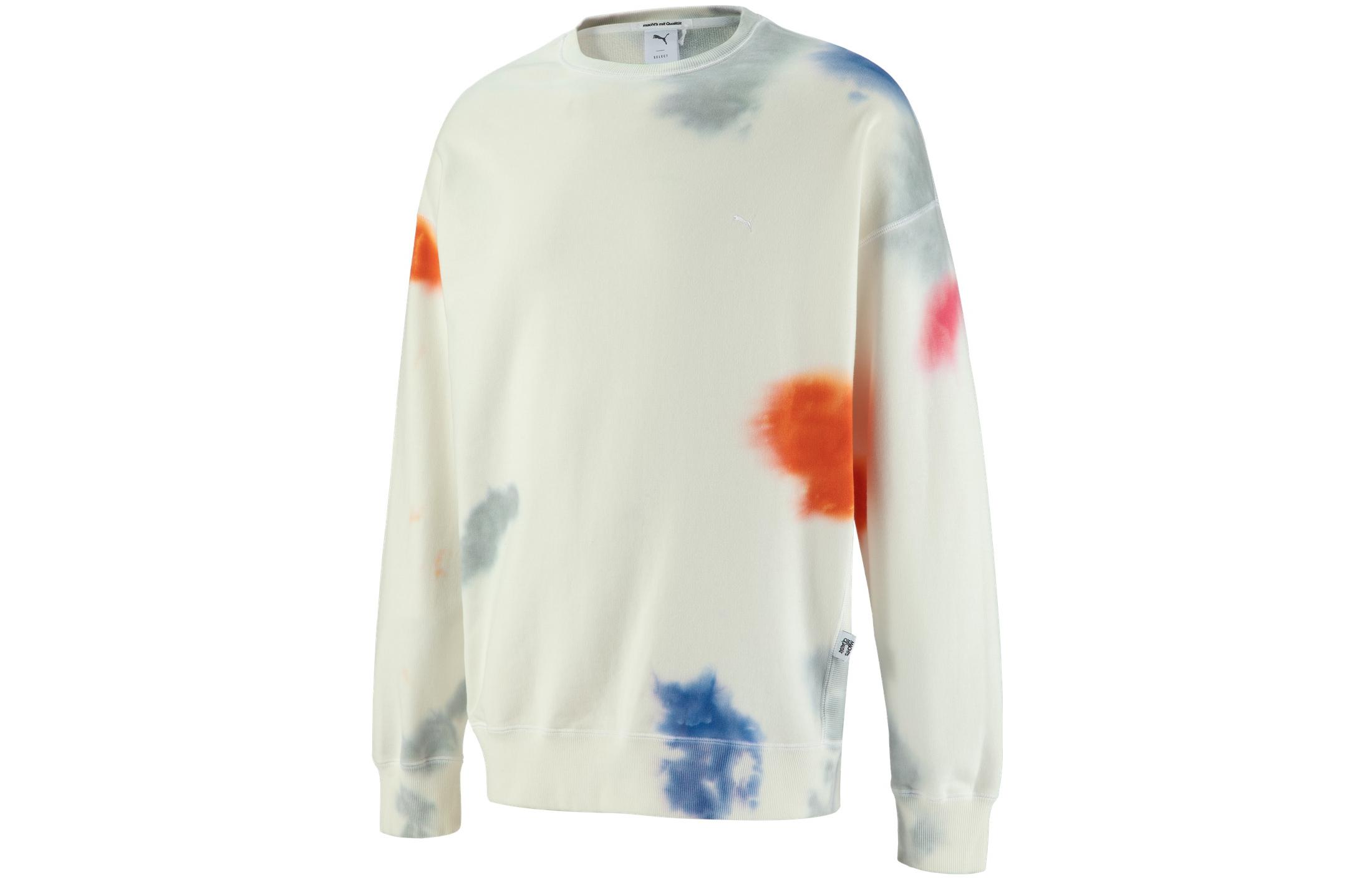 Puma MMQ Tie Dye Crew Unisex Loose Fit Long Sleeve Sweatshirt - White 539579-02
