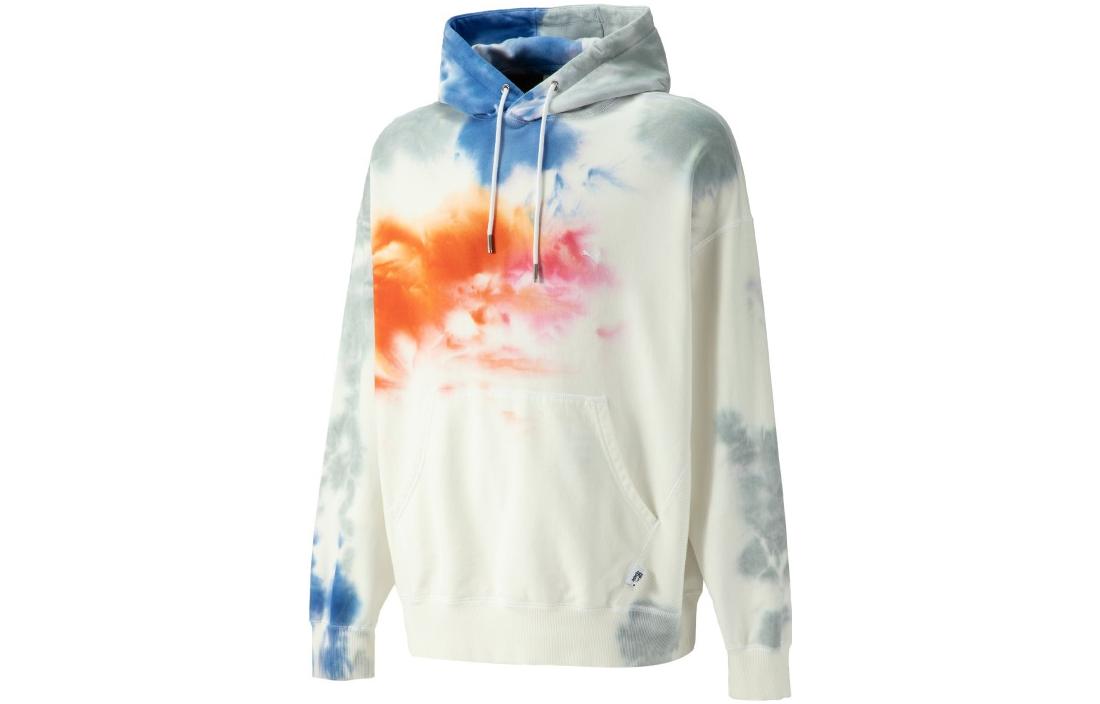 Puma MMQ Tie Dye Hoodie Unisex White - Drawstring Pullover Sweatshirt 539575-02