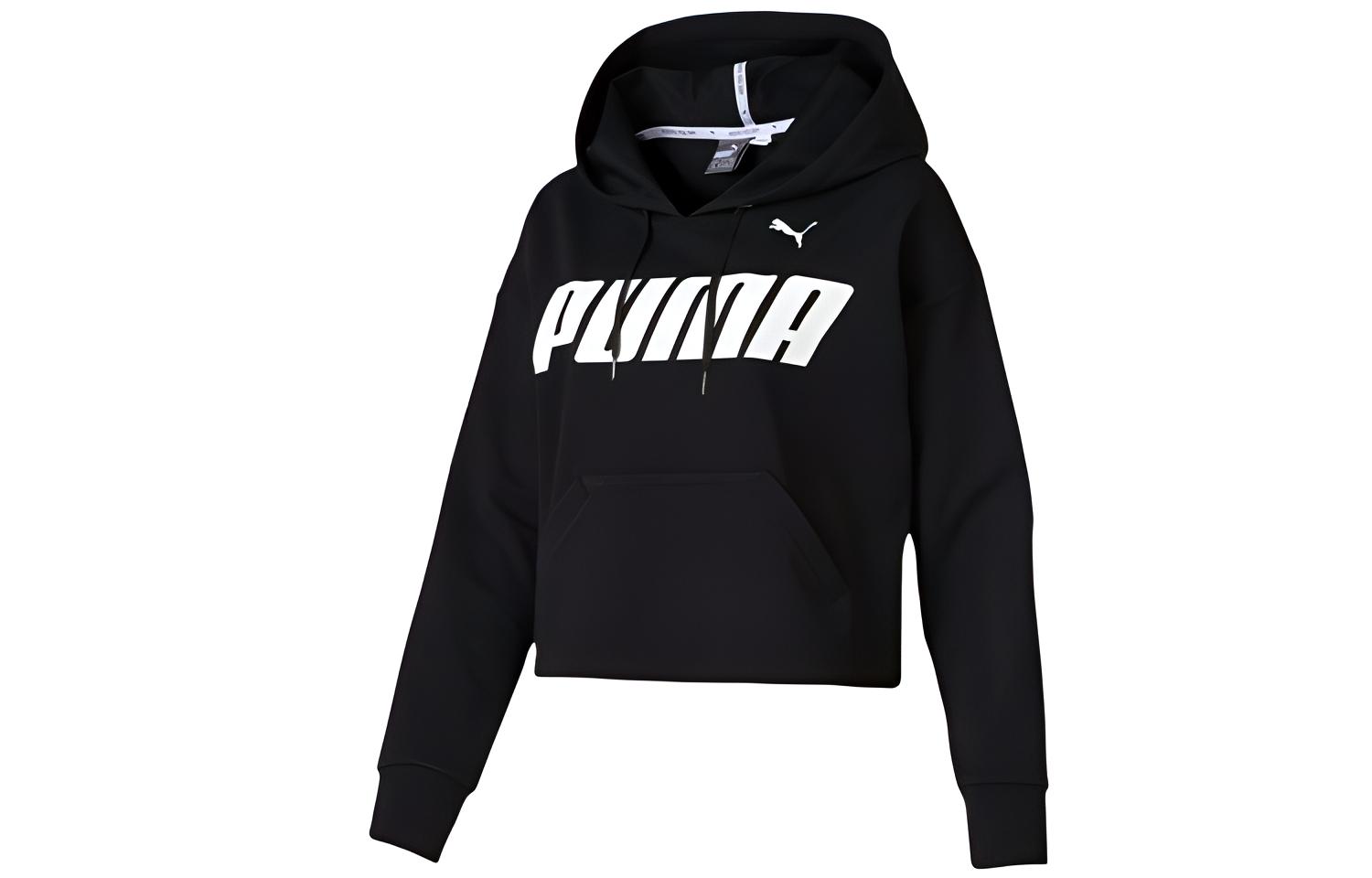 Puma Modern Letter Print Pullover Hoodie Women Black 844023-01
