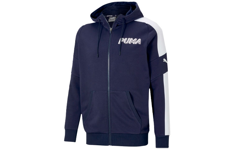 Puma Modern Logo Colorblock Hoodie Jacket Men Blue Plaid 588672-06