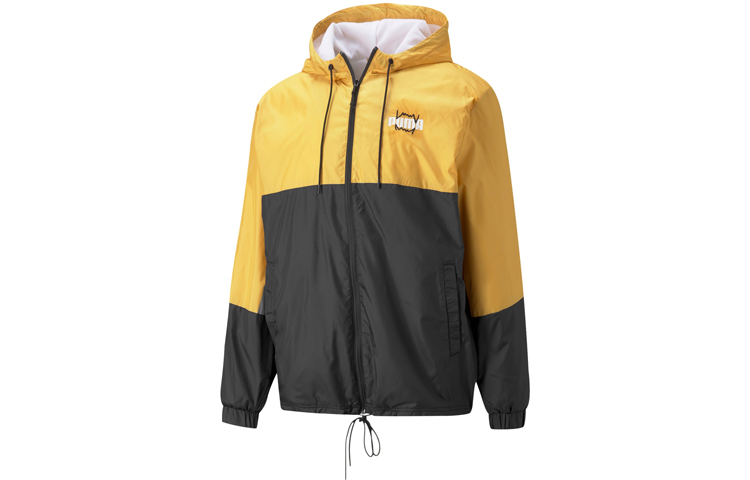Puma MVP Windbreaker Yellow Drawstring Hooded Woven Jacket 532208-02
