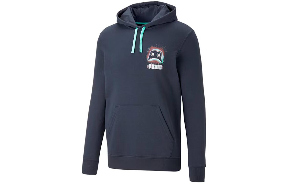 Puma Navy Blue Hoodie with Logo Print and Drawstring 539015-01