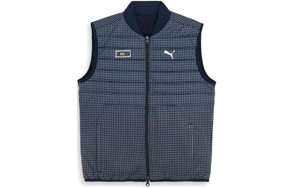 Puma Navy Blue Reversible Sleeveless Jacket with Logo and Plaid Print 624903-02