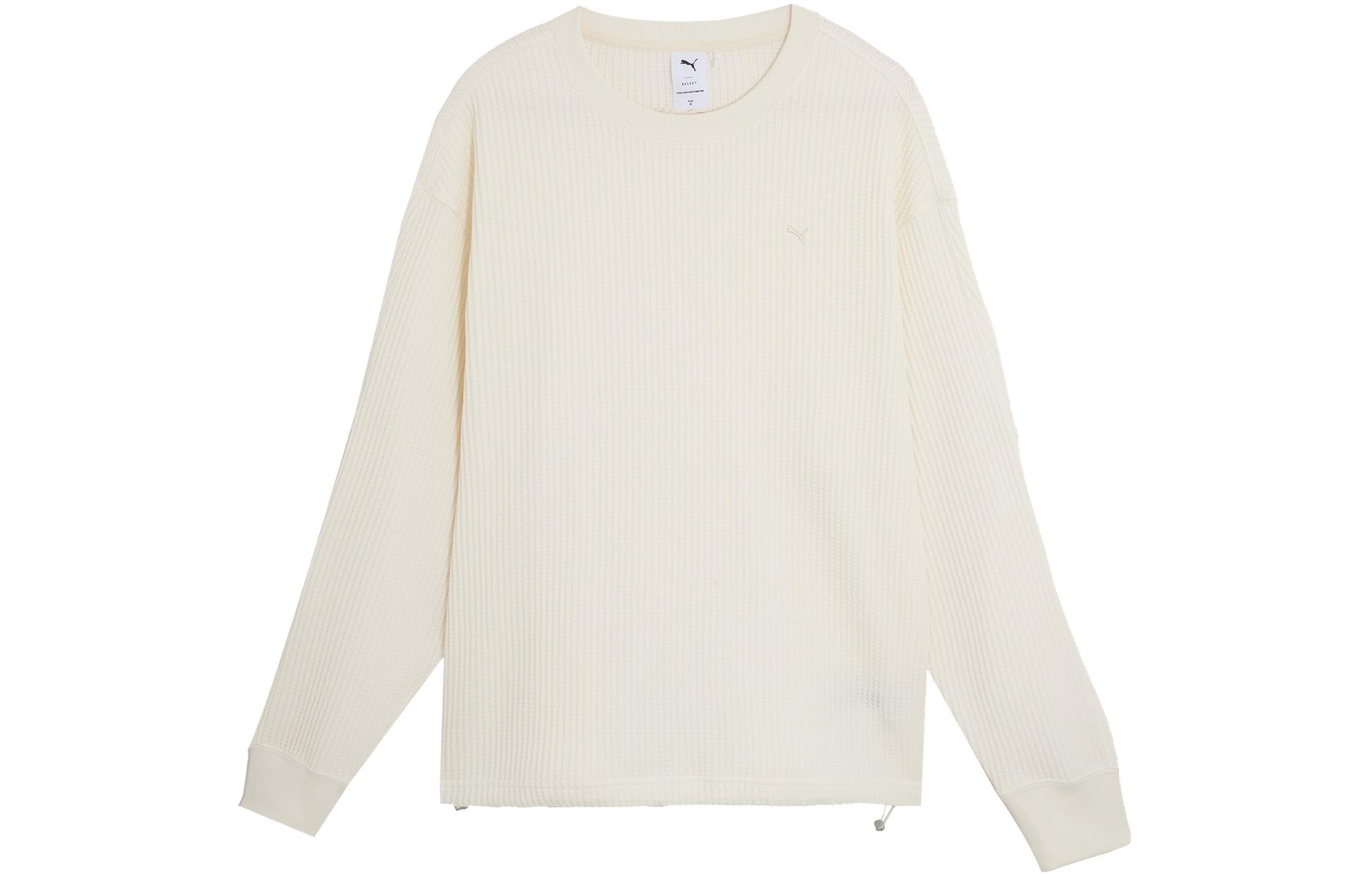 Puma NAVY Series Solid Color White Knit Crewneck Sweatshirt Unisex 623128-65