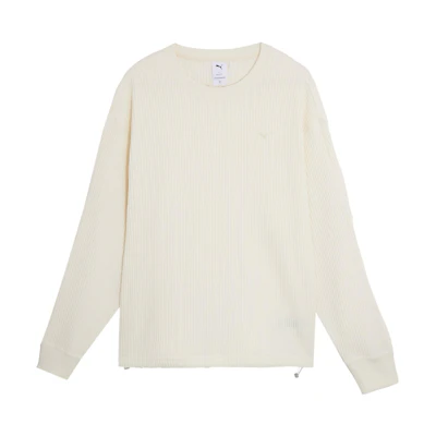Puma NAVY Series Solid Color White Knit Crewneck Sweatshirt Unisex 623128-65