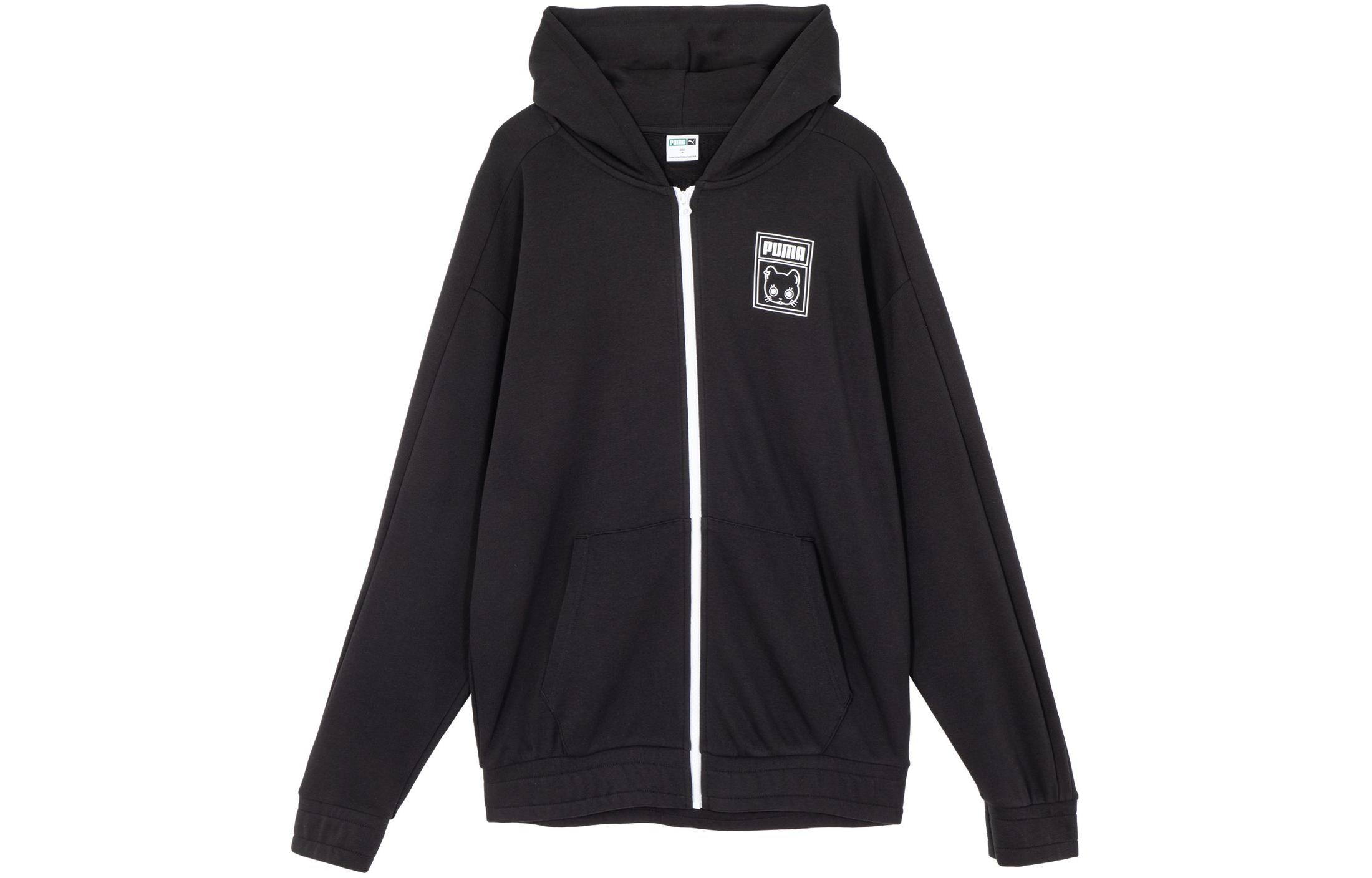 Puma Neko Graphic T7 Hoodie Black - Cartoon Print Unisex Full-Zip Sweatshirt 627267-01