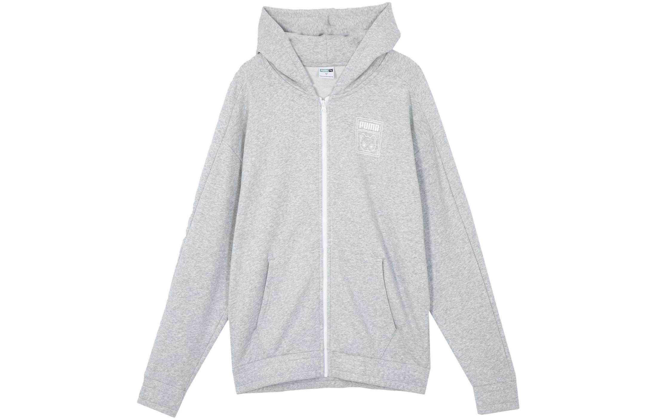 Puma NEKO Graphic T7 Zip-Up Hoodie Light Gray Unisex Casual Cartoon Design 627267-04