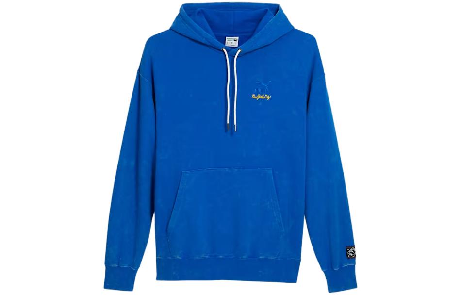 Puma NYC Remix Logo Hoodie Blue - Embroidered Logo Loose Fit Sweatshirt 624501-58