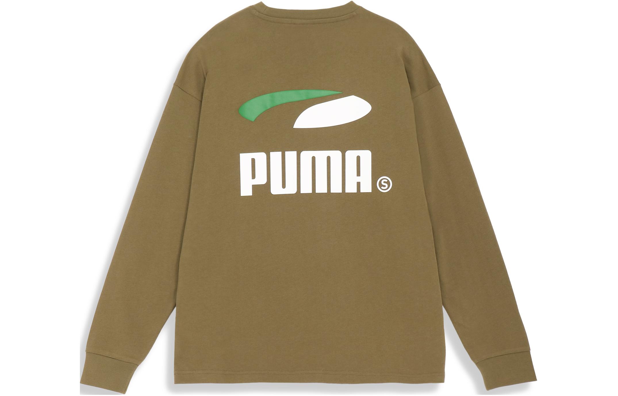 Puma Olive Brown Crewneck Sweatshirt with Letter Print 623032-52