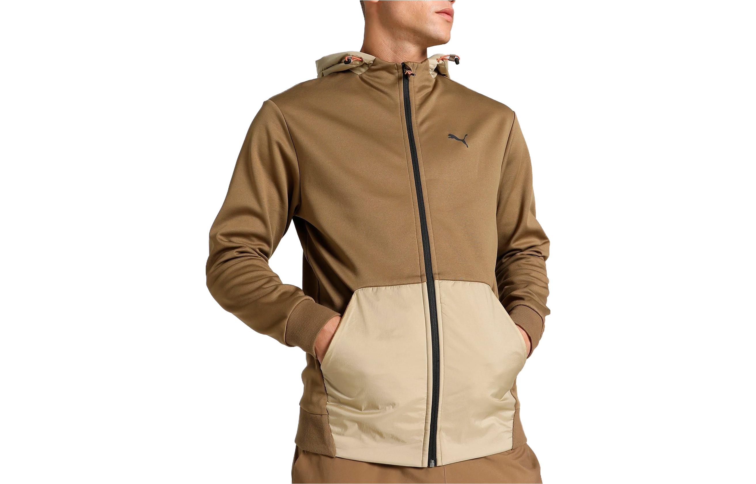 Puma OPEN ROAD Full-Zip Hoodie Brown Colorblock Casual Long Sleeve 675897-93