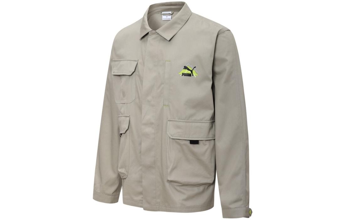 Puma Outdoor Utility Jacket with Logo Patch, Multi-Pockets, Gray 537423-68