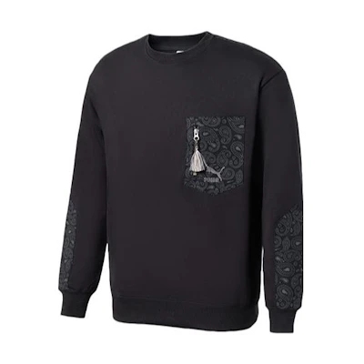 Puma Paisley Crewneck Pullover Sweatshirt with Zipper Pocket Black 534981-01