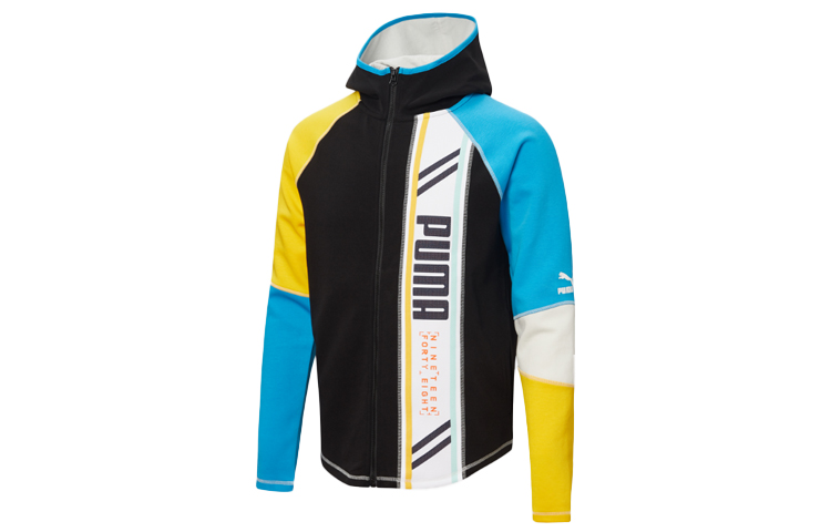 Puma Panelled Logo Colorblock Knit Hoodie Jacket Unisex Black 532183-01