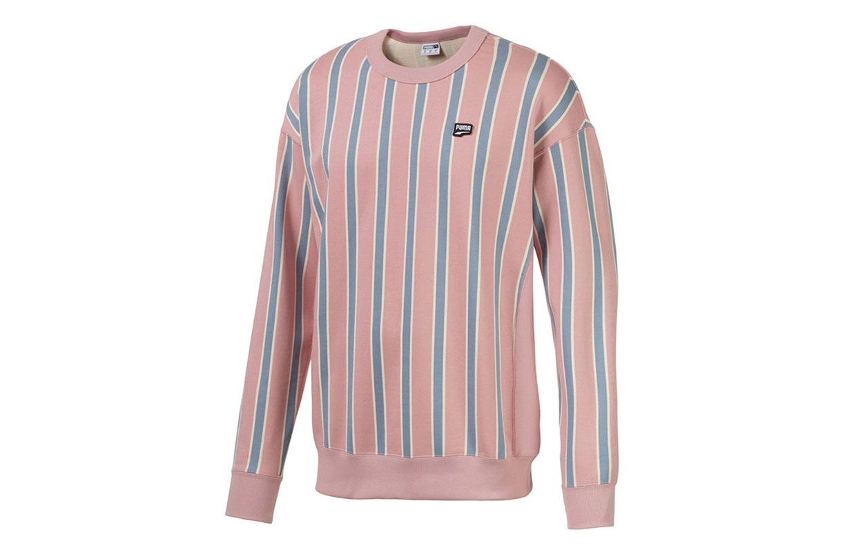 Puma Pink Striped Crew Neck Pullover Sweatshirt 596029-14