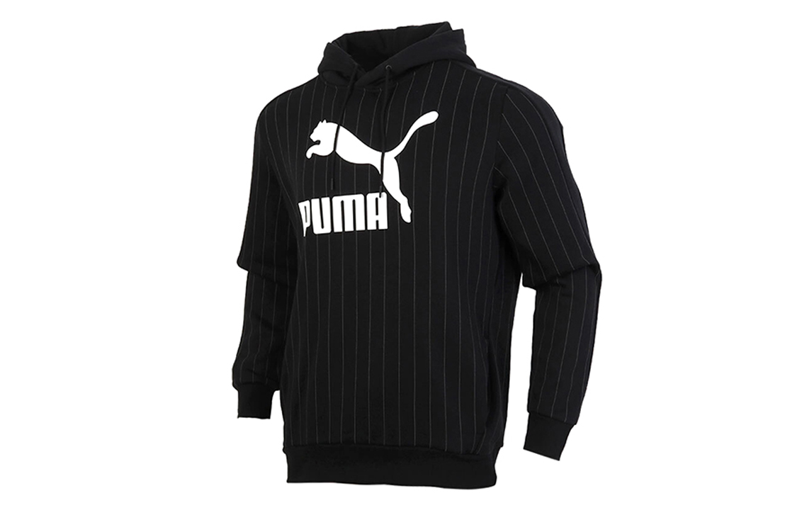 Puma Pinstripe Black Striped Pullover Hoodie Casual Style 530179-01