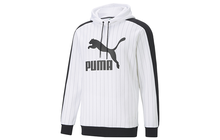 Puma Pinstripe White Colorblock Fleece Hoodie 530179-02