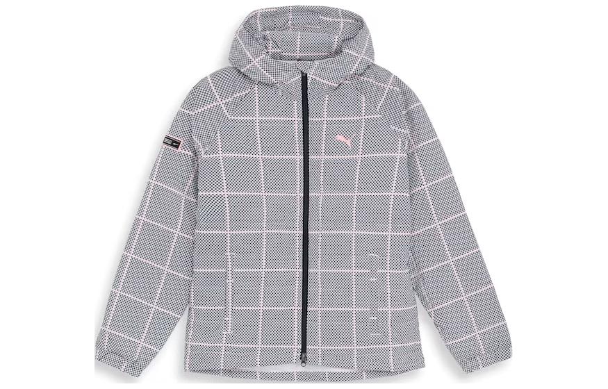 Puma Plaid Hoodie Zip-Up Jacket with Embroidered Logo in Peach Smoothie 624906-03