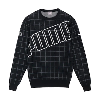 Puma Plaid Print Crewneck Pullover Sweatshirt Black Casual Sweater 624910-01
