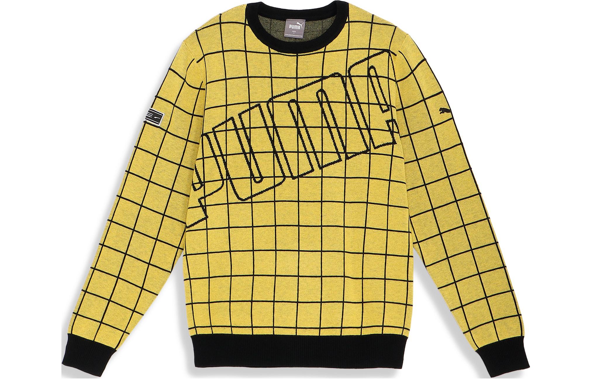 Puma Plaid Print Crewneck Pullover Sweatshirt Yellow 624910-03
