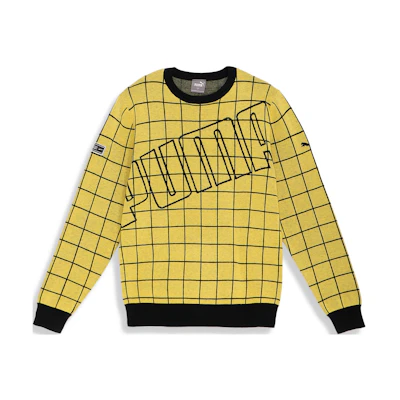 Puma Plaid Print Crewneck Pullover Sweatshirt Yellow 624910-03