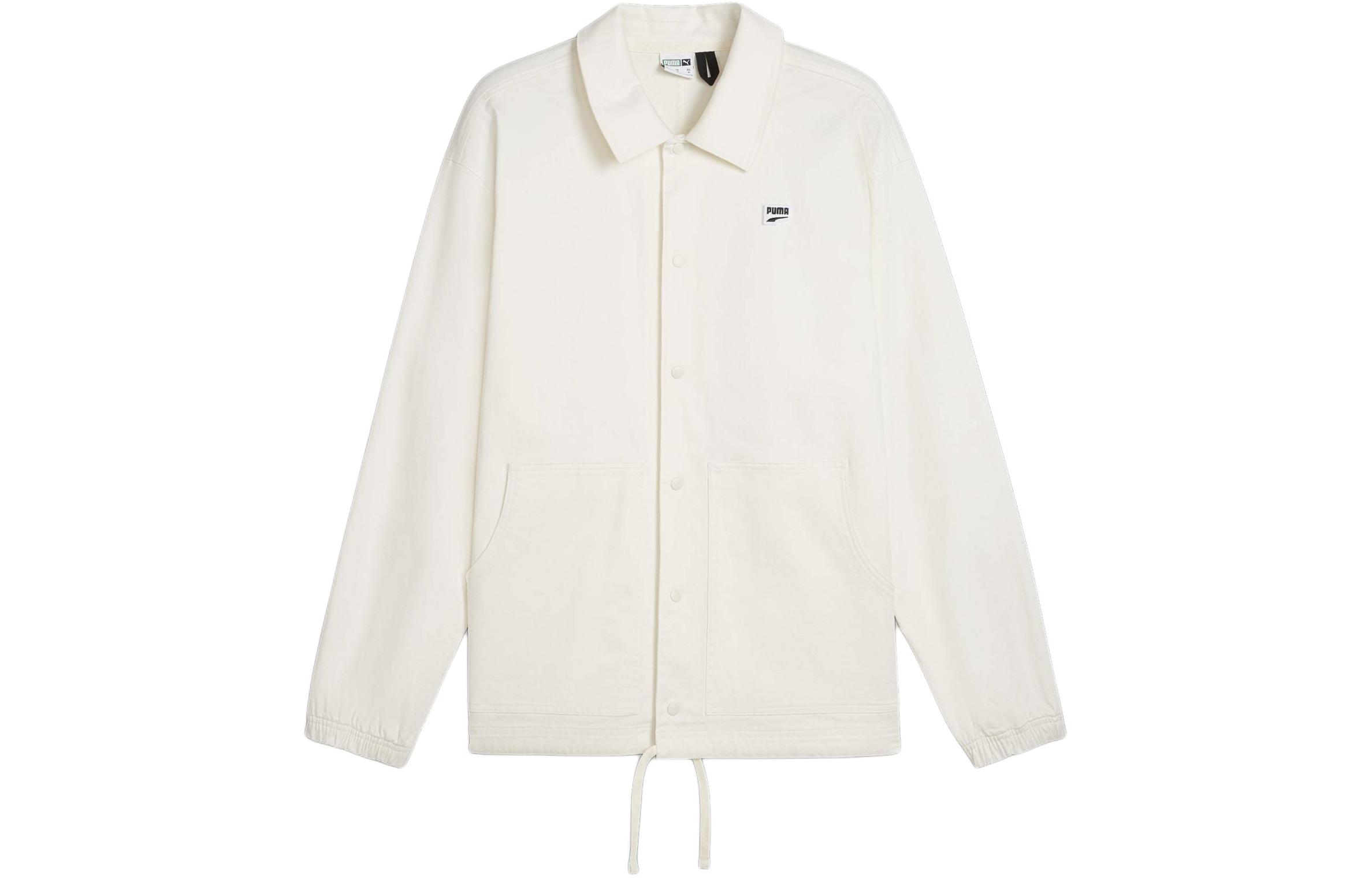 Puma Plain White Long-Sleeve Polo Collar Button-Up Jacket 623695-66