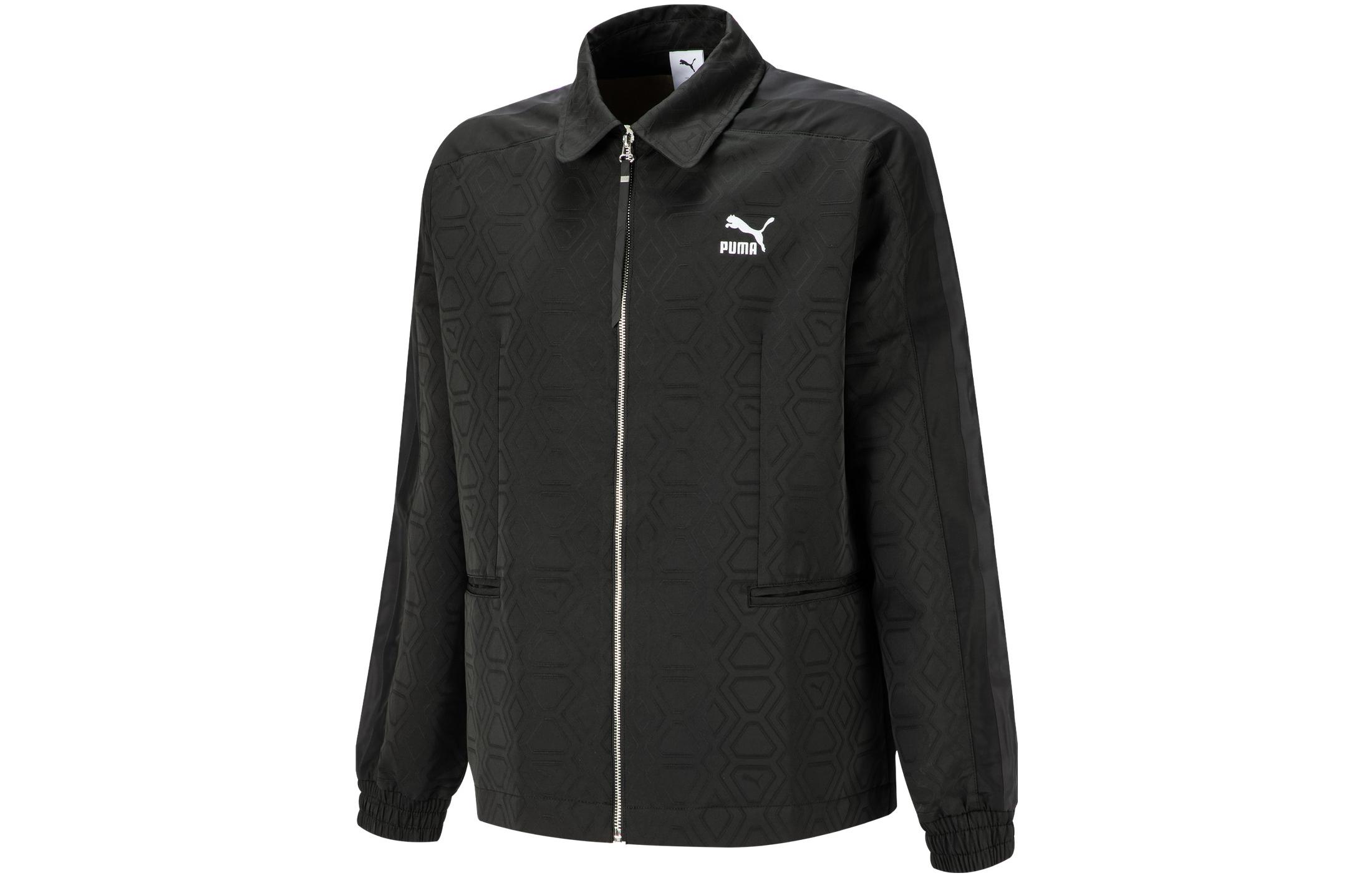 Puma Plain Zipper Lapel Woven Jacket Unisex Black 539017-01