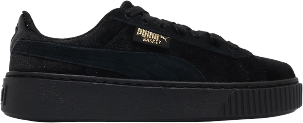 Women Puma Platform Velvet Black Gold 373935 01 373935 01