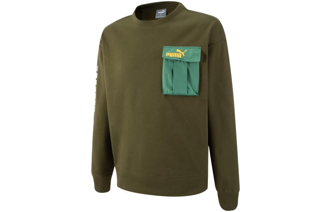 Puma Players Lounge Logo Pocket Pullover Sweatshirt Army Green 539699-23