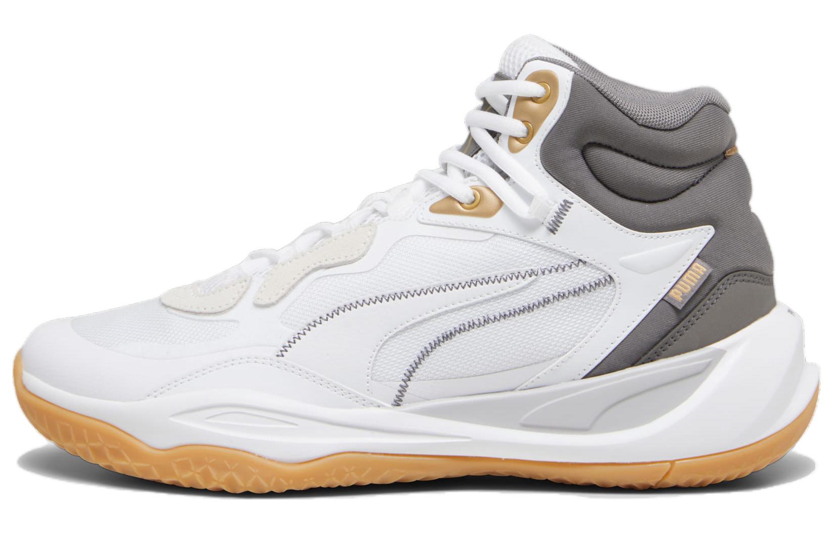 Puma Playmaker Pro Mid-Top Basketball Shoes White/Grey for Men. 379019-01