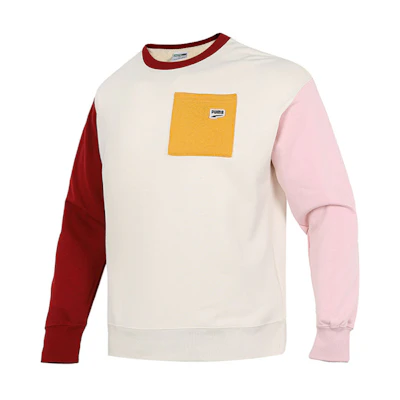 Puma Pocket Logo Color Block Knit Pullover Sweatshirt Beige 533036-73