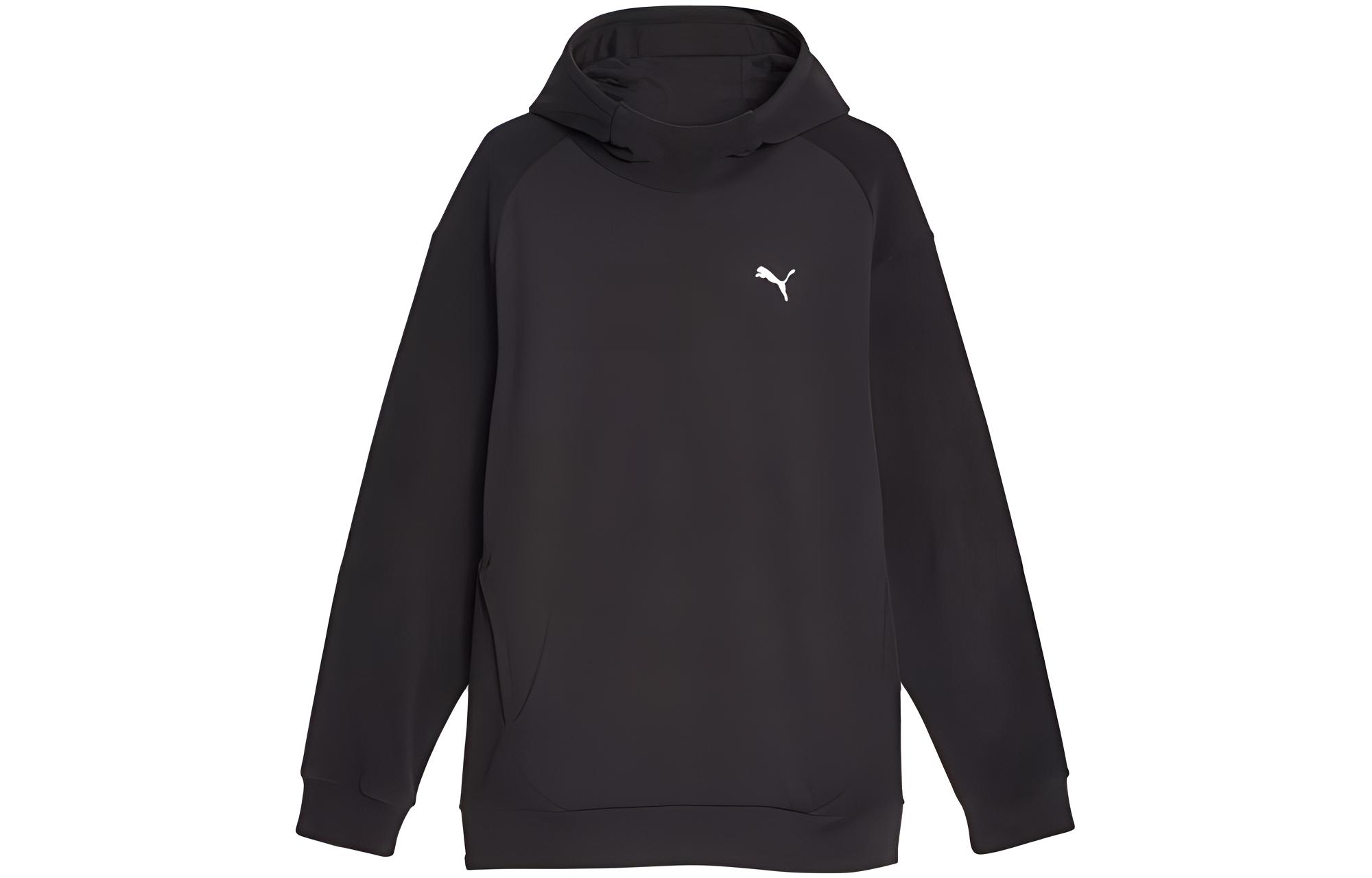 Puma Polar Fleece Hoodie Black - Solid Color Long Sleeve Pullover 675892-01
