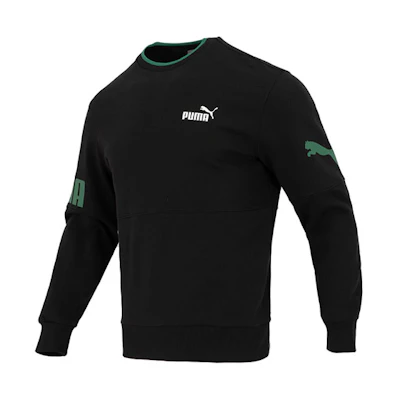 Puma Power Colorblock Crew Neck Logo Pullover Sweatshirt Black 676666-51