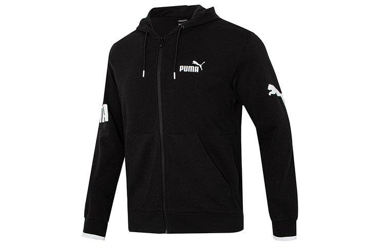 Puma Power Colorblock Full-Zip Hoodie Black Casual Sports Jacket 676668-01