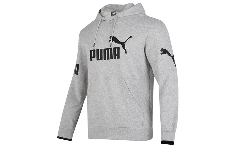 Puma Power Colorblock Hoodie Gray Casual Sports Pullover with Logo Print 676667-04