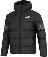 PUMA Power Hooded Down Puffer Jacket Black Warm Logo Zip-up Coat. 676032-01 PUMA Power Hooded Down Puffer Jacket Black Warm Logo Zip-up Coat. 676032-01