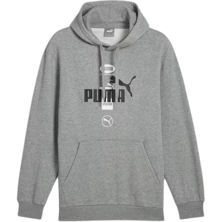 Puma POWER Logo Print Outdoor Casual Hoodie Men’s Gray Long Sleeve Pullover 681741-03